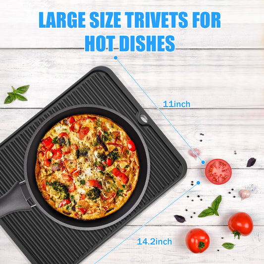 Silicone Trivet Mat Extra Large Heat Resistant, Non-Slip Pot Holder, Multi Purpose Kitchen Hot Pad for Use as a Trivet, Hot Dish Mat, or Utensil Drying Rack 14.2"×11 "